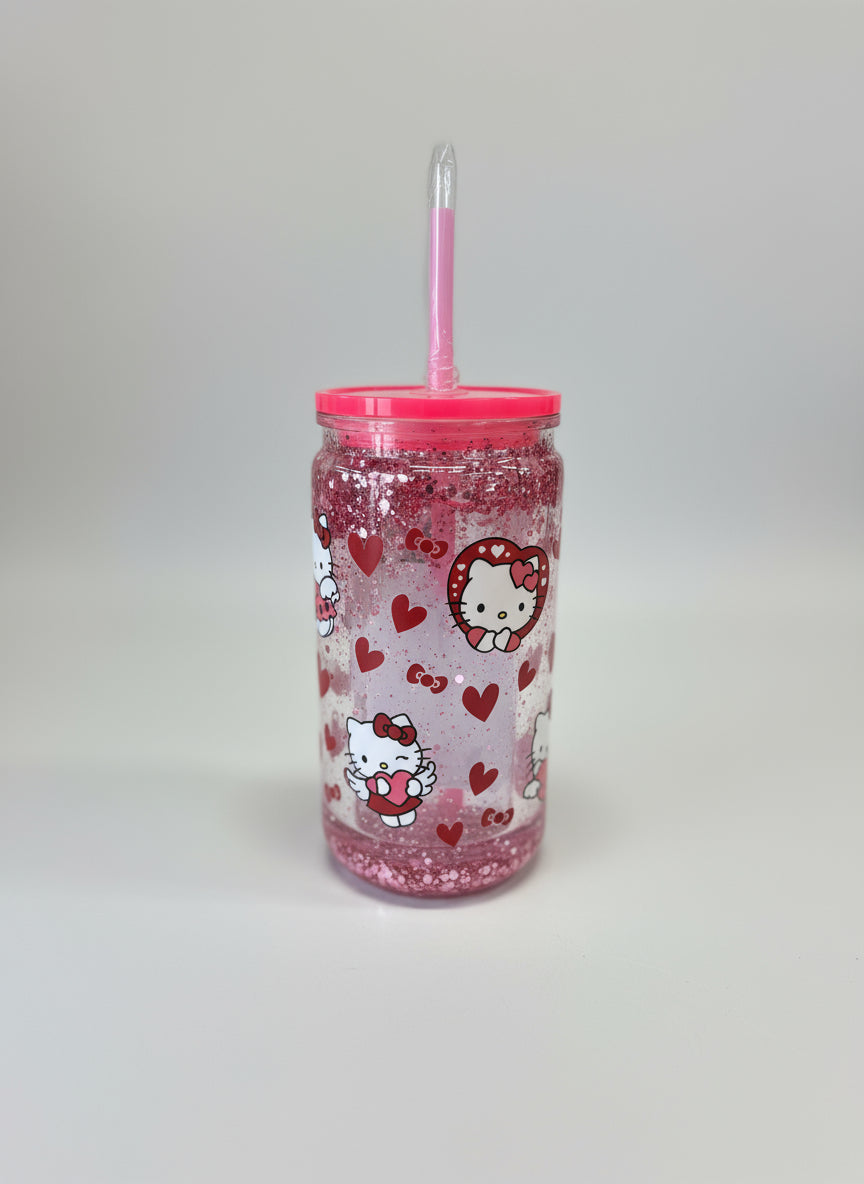 "Kitty" pink plastic tumbler