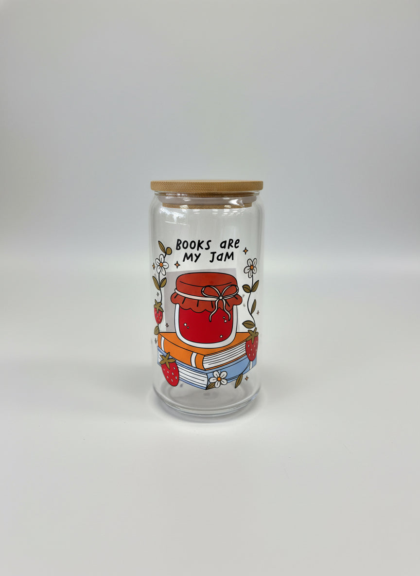 "Books are my Jam" glass tumbler