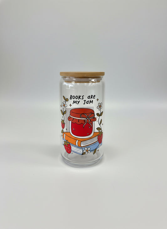 "Books are my Jam" glass tumbler